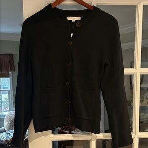 LOFT Classic Black waisted patch pocket Cardigan Sweater